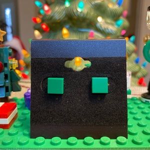 Green Lego Square Stud Earrings (Flat)